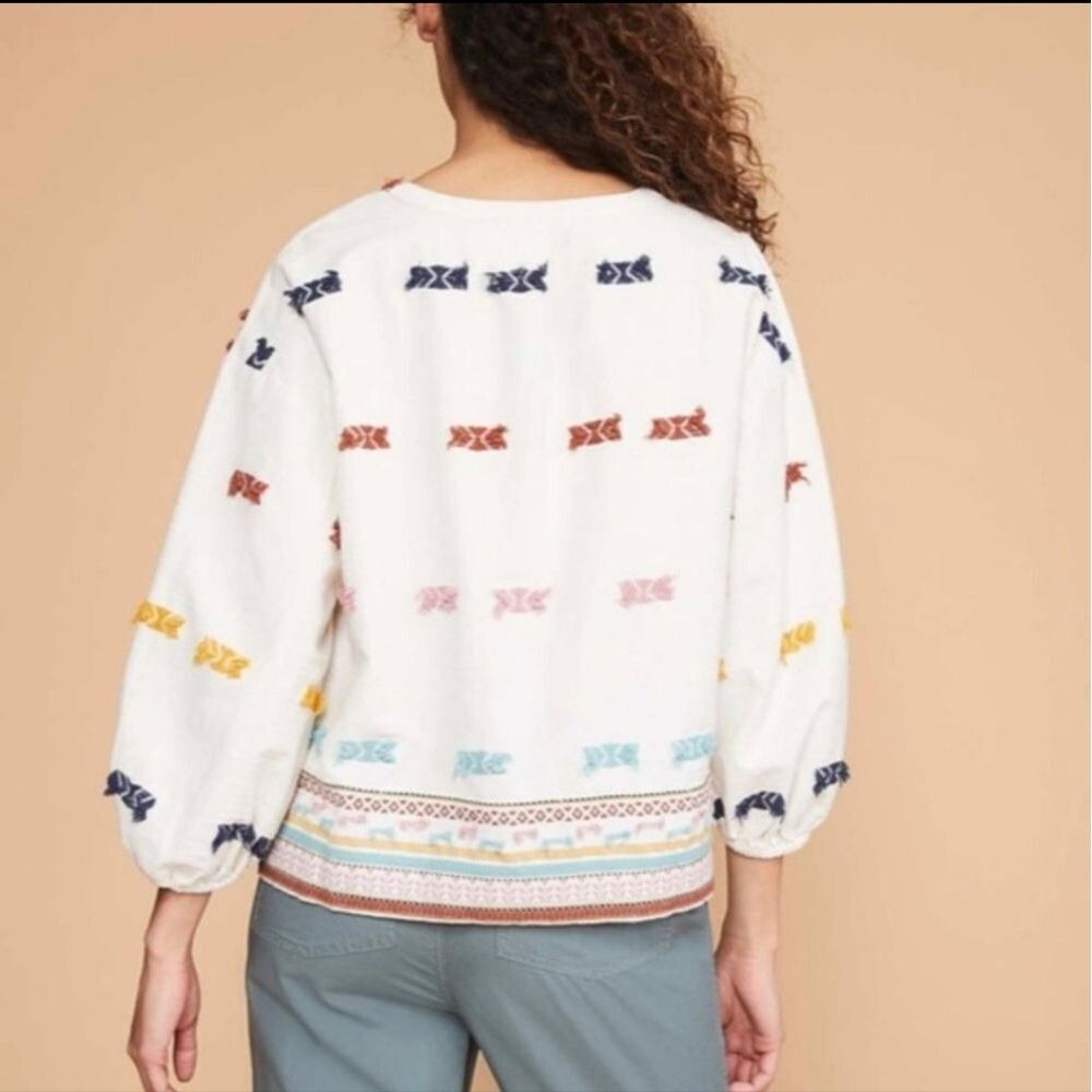 Loft X Lou & Grey Top XS Voluminous Embroidered Boho Peasant Blouse blouse - Picture 6 of 9